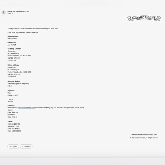 Chrome hearts: Matty Boy Sex Records Concept Hoodie - Picture 6 of 6